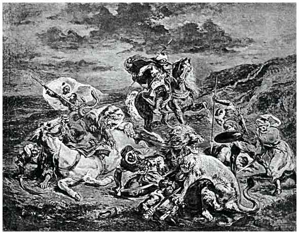The Lion Hunt by Ferdinand-Victor-Eugene Delacroix.